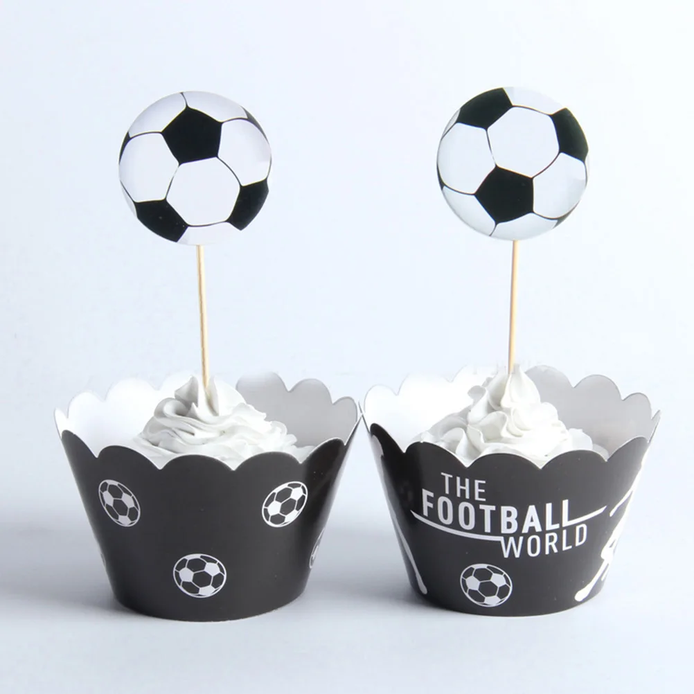 

48pcs Football Cake Topper Party Cake Topper Soccer Theme Birthday Decorations Cupcake Wrapper Centerpiece Child Favor