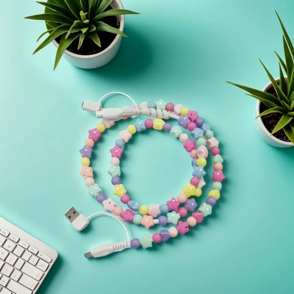 2 في 1 نجمة خماسية مطرز كابل شحن سريع آيفون عالية السرعة PD شحن سريع مزامنة البيانات الخرز كابل الهاتف Z4W0 #2