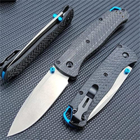 Carbon Fiber 535 EDC Folding Pocket Knives,Satin Plain Edge D2 Blade Thumb Studs Manual Open, Outdoor Camping Hunting Tools