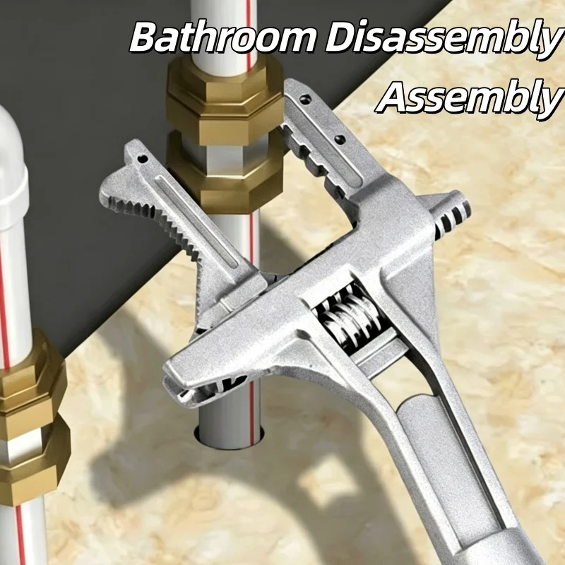 Large Opening Dual-Use Aluminum Alloy Sink Wrench Adjustable Bathroom Faucet Wrench Plumbing Installation Profession Repair Tool