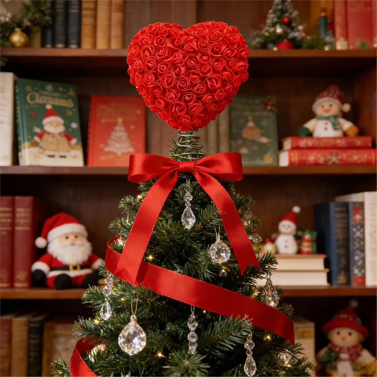 618 Mega Sale Valentine Day Tree Topper 8.8 Inch Romantic Heart Tree Ornament for Wedding Holiday Party Decoration Supplies Red