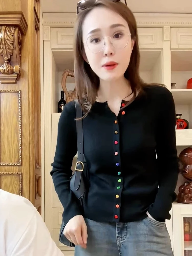   Maglione lavorato a maglia lungo con bottoni Autunno Casual Comodo cardigan di lana snellente Faionable Neline rotondo basso