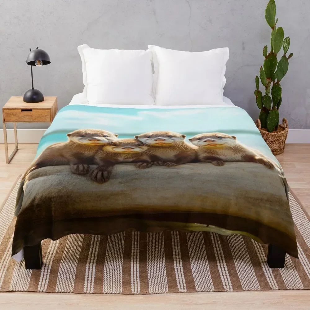 

Cute Sea Otters Throw Blanket Vintage Bed Fashionable For Baby Blankets