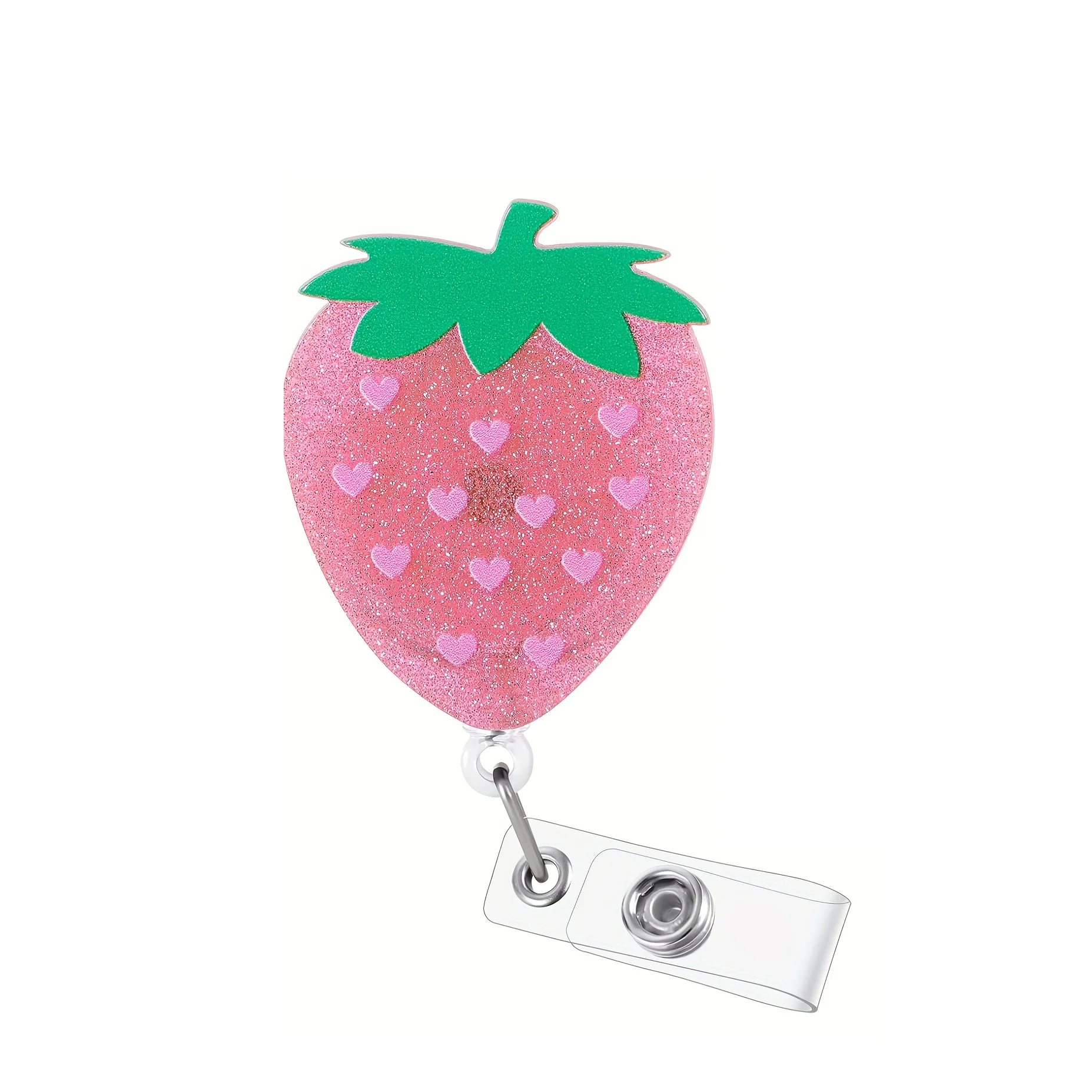 

Pink Strawberry Nurse Badge Reel, Personalized ID Name Badge Holder with Retractable Clip, Cute Work Badge Clip