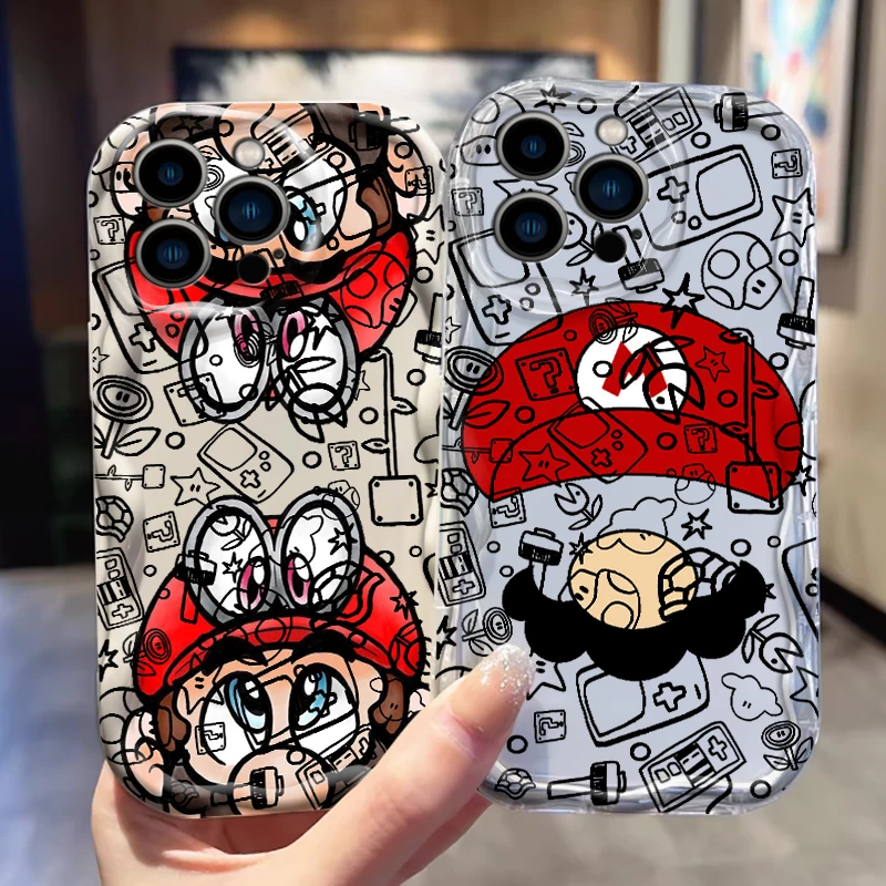 

Luxury Supers M-Marios Cartoon For Apple iPhone 15 14 13 12 11 XS XR X Pro Max Plus Wave Oil Funda Phone Case