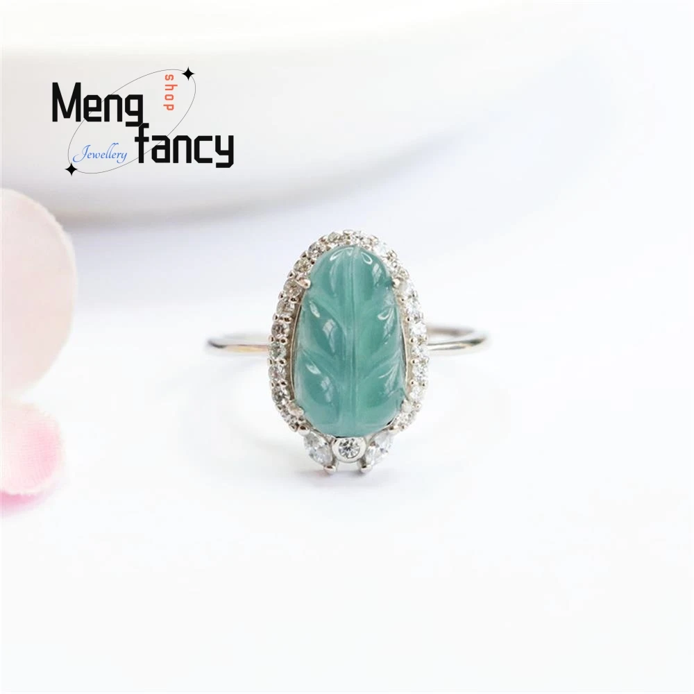 S925 Silber lnlaid natürlichen Jadeit exquisite elegante einfache hochwertige Ring blau Wasser Blatt Ring Paar Luxus Qualität Schmuck