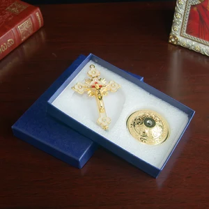 صليب مطلي بالذهب من سبائك الزنك مع قوس ، زخرفة مسيحية ، كنيسة كاثوليكية ، هدية الحرف الدينية مع صندوق أفضل 10 هدايا تذكارية للكنائس مبيعا - No2