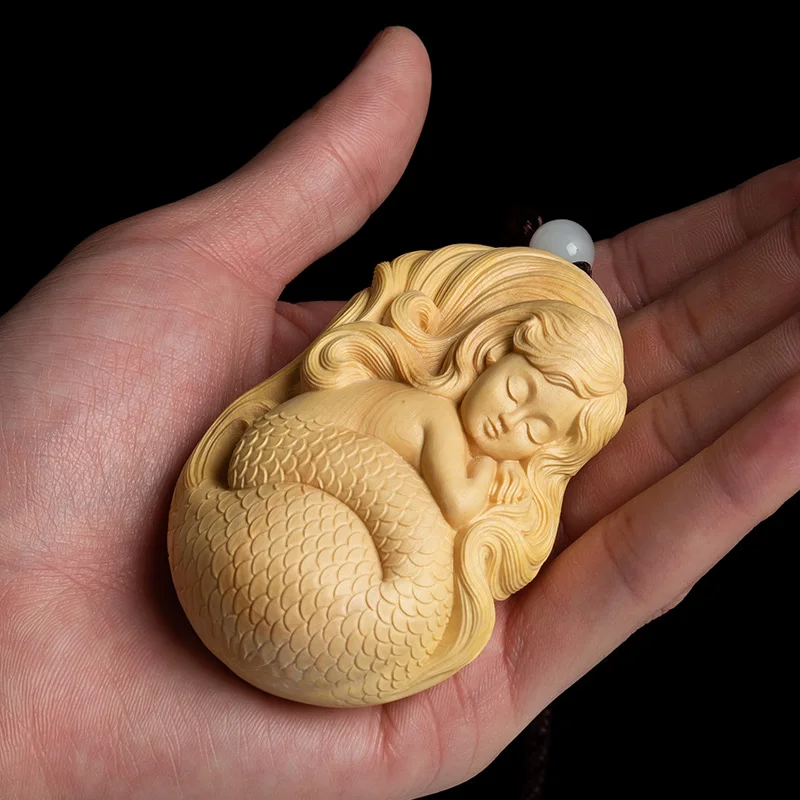 8x5x3 cm mooie zeemeermin hanger buxus beeldhouwwerk geluk schoonheid netsuke feng shui sculptuur-# w161