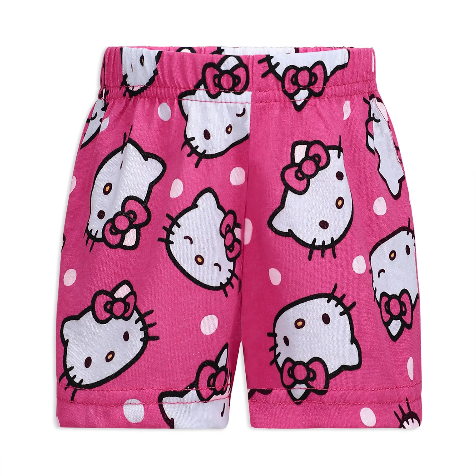 Summer new Sanrio Hello Kitty girl short-sleeved T-shirt Shorts set pink KID/adult crew neck cute 3D printed cartoon pattern set