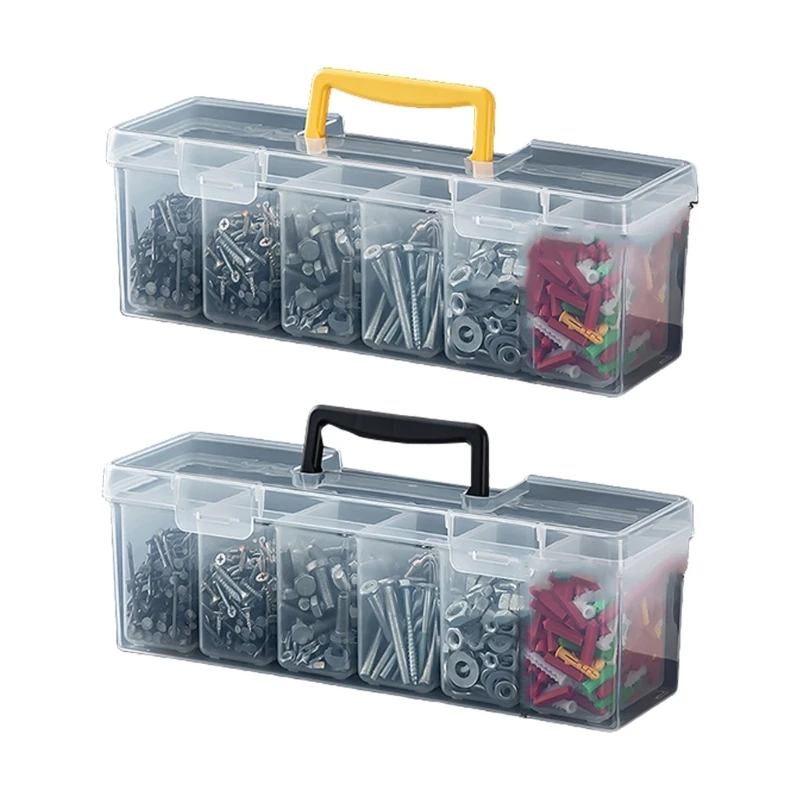 F68D Heavy Duty Tool Box with Removable Dividers Transparent Carrying Screws Storage Case for Workshop Garage Household Use
