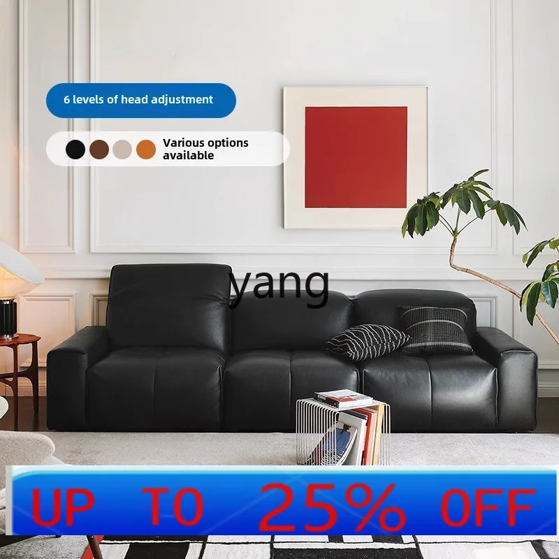 

LH medieval leather adjustable high backrest corner first layer cowhide black straight row sofa