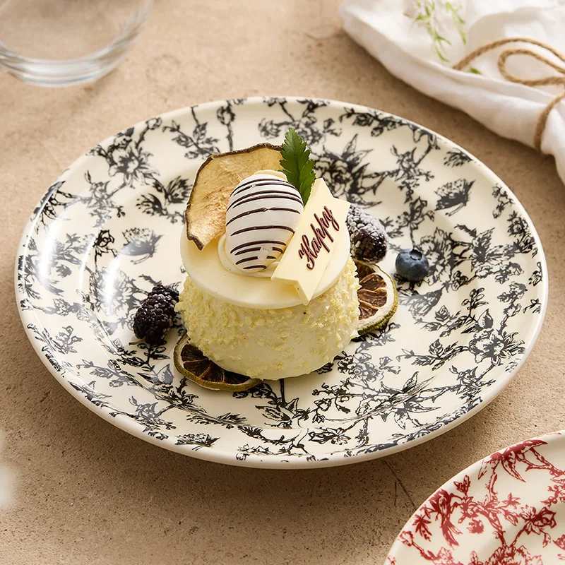 

Medieval ceramic dim sum plate, dessert plate, household dish high-end tableware, cold dish round vegetable