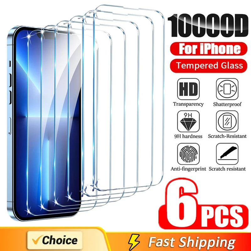 6Pcs 8K Tempered Glass for IPhone 15 13 11 12 14 Pro Max 13 Mini Screen Protector for IPhone X XR XS MAX SE 14 7 8 15 Plus Glass