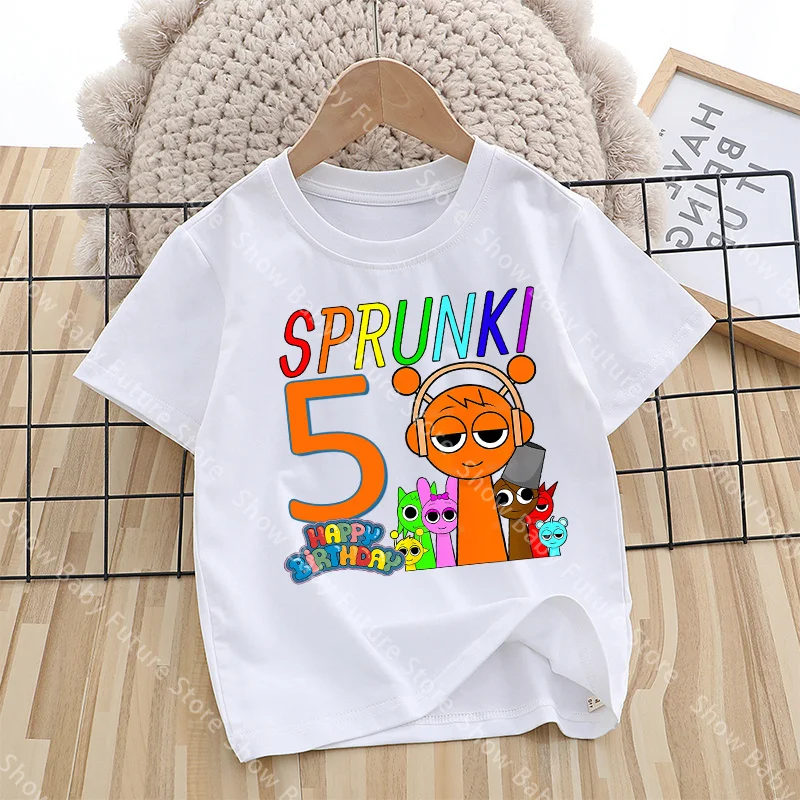Bedrucktes Party-Geburtstags-T-Shirt für Jugendliche Cartoon Sprunkis Niedliches Sommer-Baumwoll-T-Shirt Kleidung Anime Tops Kawaii Geschenke