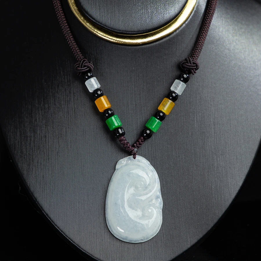 

TIMESWIND Original A-type Jade Natural White Auspicious Ruyi Pendant Men Women Fine Jewelry Necklace with Certificate