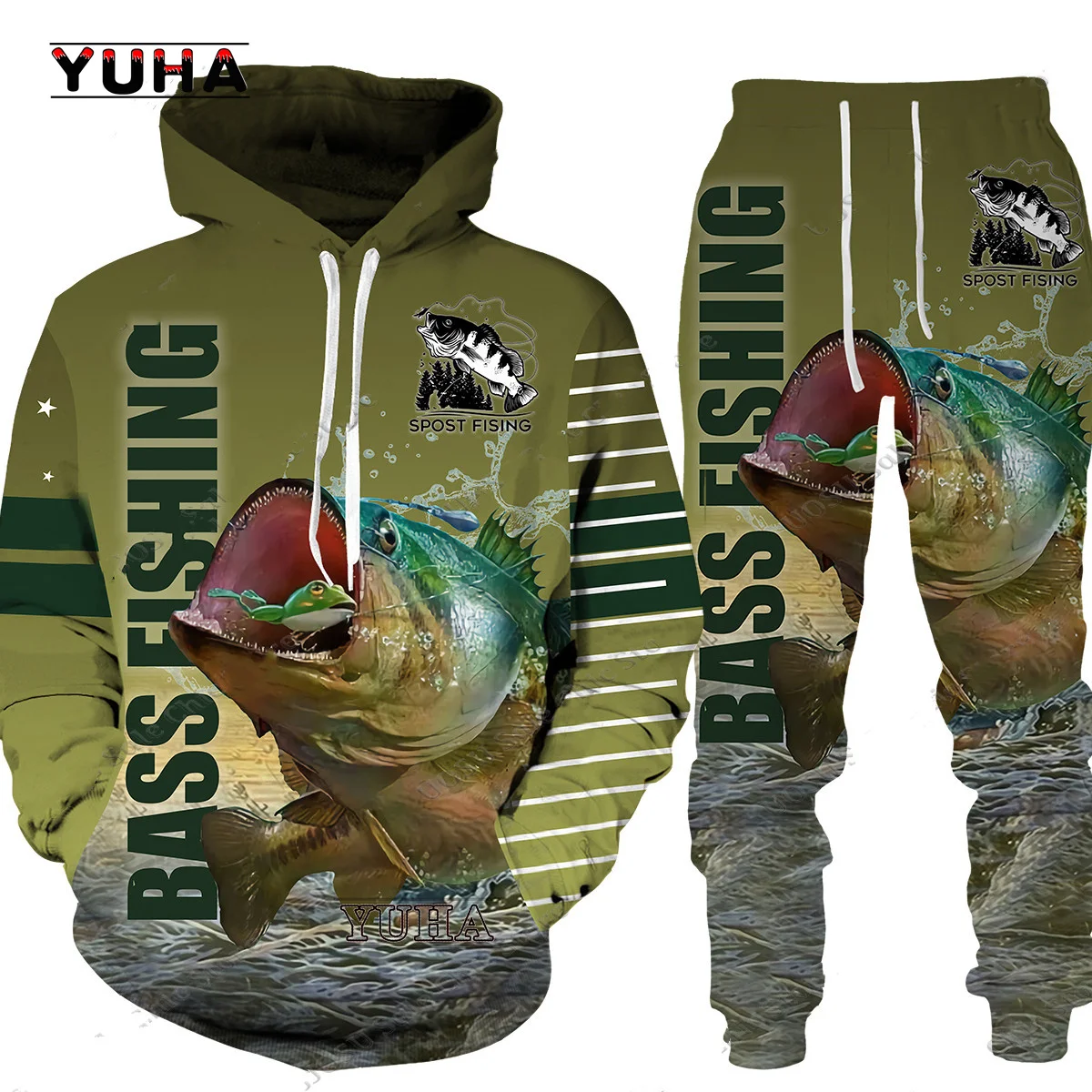 spring and autumn 3D Carp Fishing Hunting Camo Printed Men\'s Hoodie Pants Tracksuit Set Sportswear Long Sleeve Men Clothes Hoodi