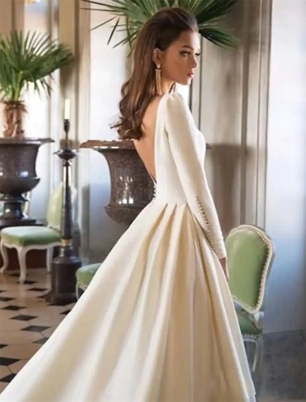 Luxury White Gowns Formal Wedding Dresses for Women Fashion  Long Sleeve Simple Backless Elegant with Special Occasion Custom