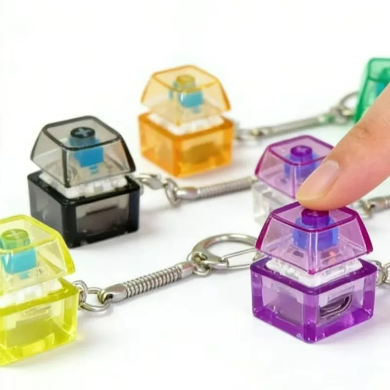 1/10Pcs Mechanical Switch Keychain Stress Relief Button Transparent Clicker Tactile Fidget Portable Keyboard Switch Bag Backpack
