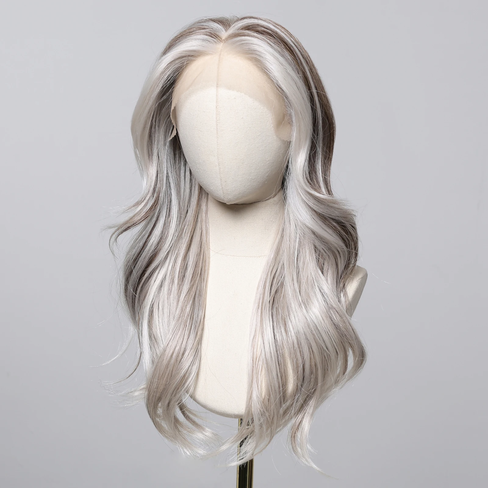 Gray White Highlights Synthetic Wigs Long Wavy Curly Lace Front Wigs for Women Free Party Daily Party Heat Resistant Futura Wig