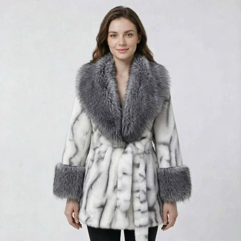 A New Mid-length Fur-like Fur Coat with A One-piece Cinched Waist Tie for Autumn and Winter Mink Warmth Elegance Fashion Jacket