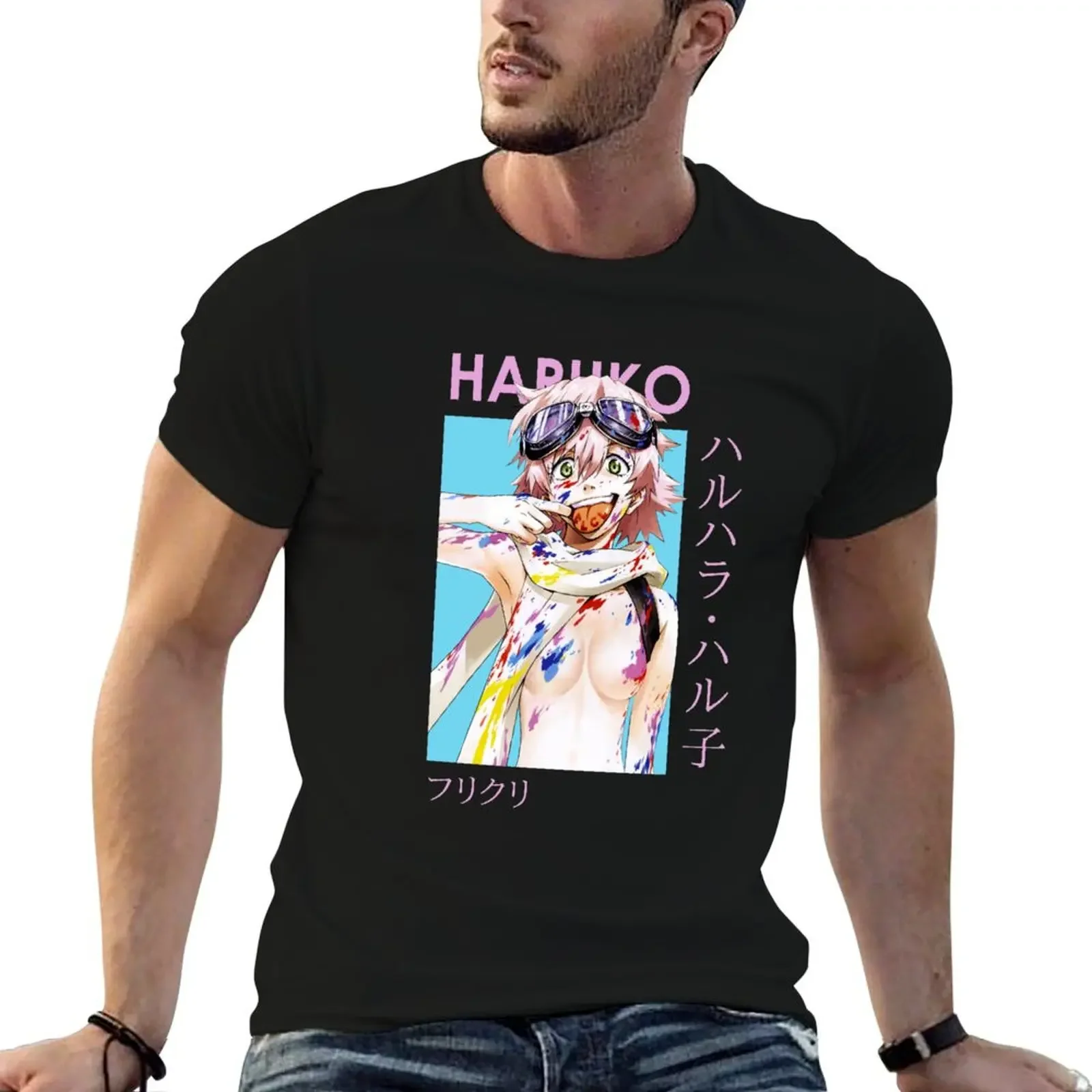 Haruko Haruhara FLCL Card Anime T-Shirt quick drying baggy shirts plain summer top Short sleeve tee men