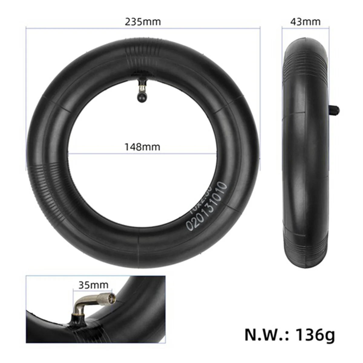 10X2.5 Inner Tube 90 Degree Valve for Zero 10X/VSETT Electric Scooter 10 Inch Curved 90 Degree Inner Tube