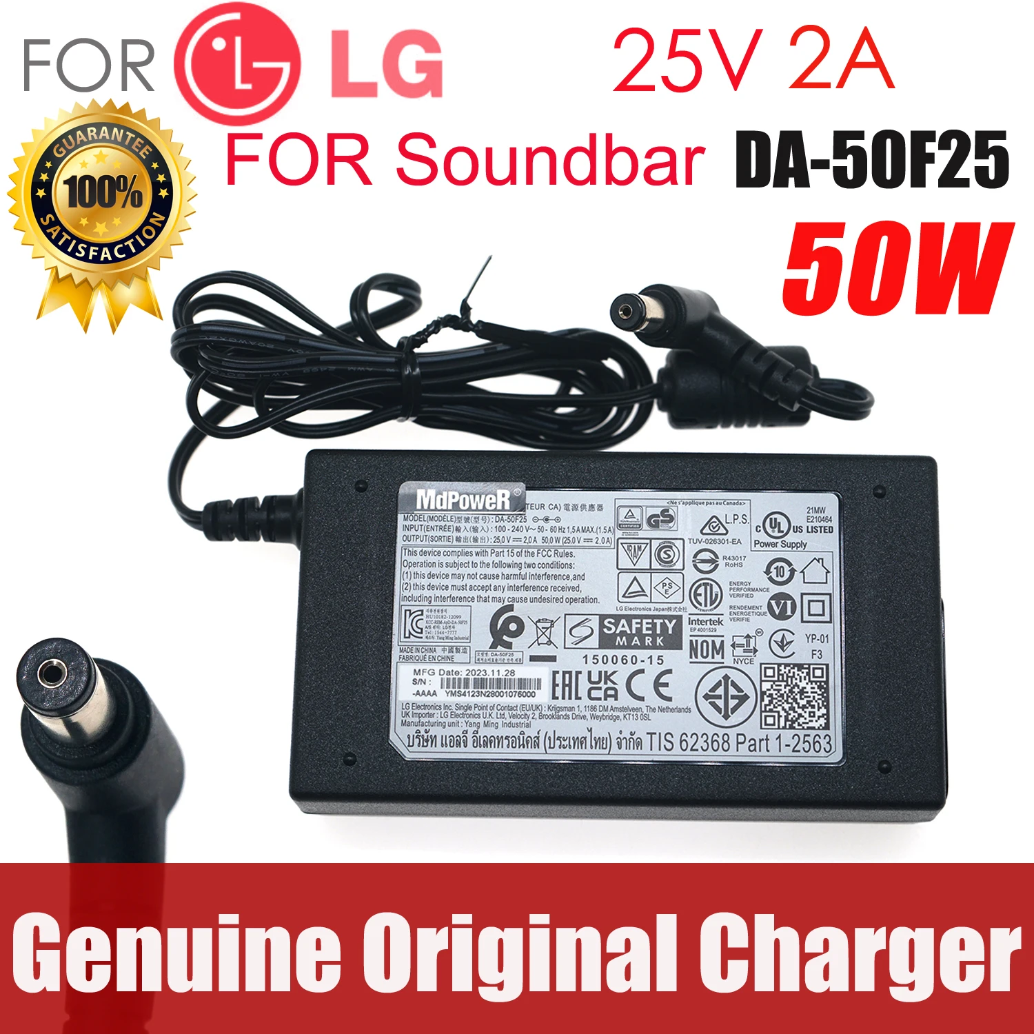 

Original DA-50F25 25V 2A 50W AC Adapter Charger For LG LAS750M LAS855M NB4530A NB5530 NB5540 NB3730A SJ8 SOUND BAR Power Supply