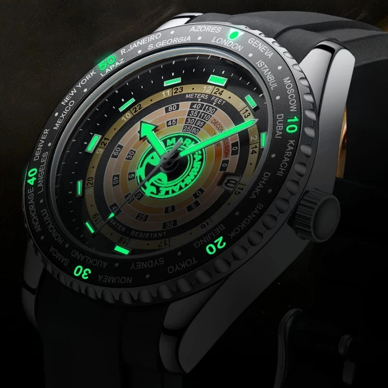 MARK FAIRWHALE 5930 Trend Rotable Bezel Quartz Watch for Man Sports Silicone Strap Luminous Waterproof Men Watches Reloj Hombre view 4