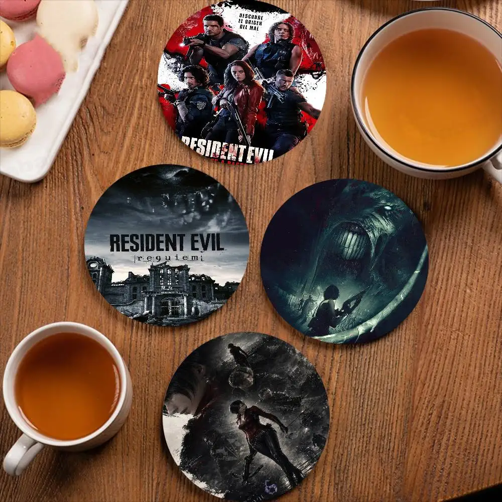 Game R-Resident Evil Retro Wooden Cup Mats Elements Colour Printing Cup Coasters Home Kitchen Decora Gifts