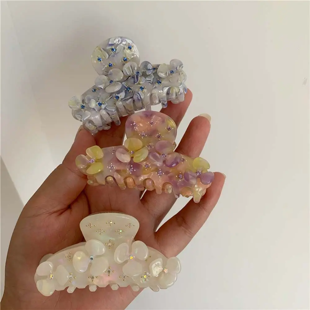 Rhinestone White Colorful Barrettes Blue Purple Crystal Flower Acetate Hair Claw Korean Style Hair Ornaments Flower Hair Clips