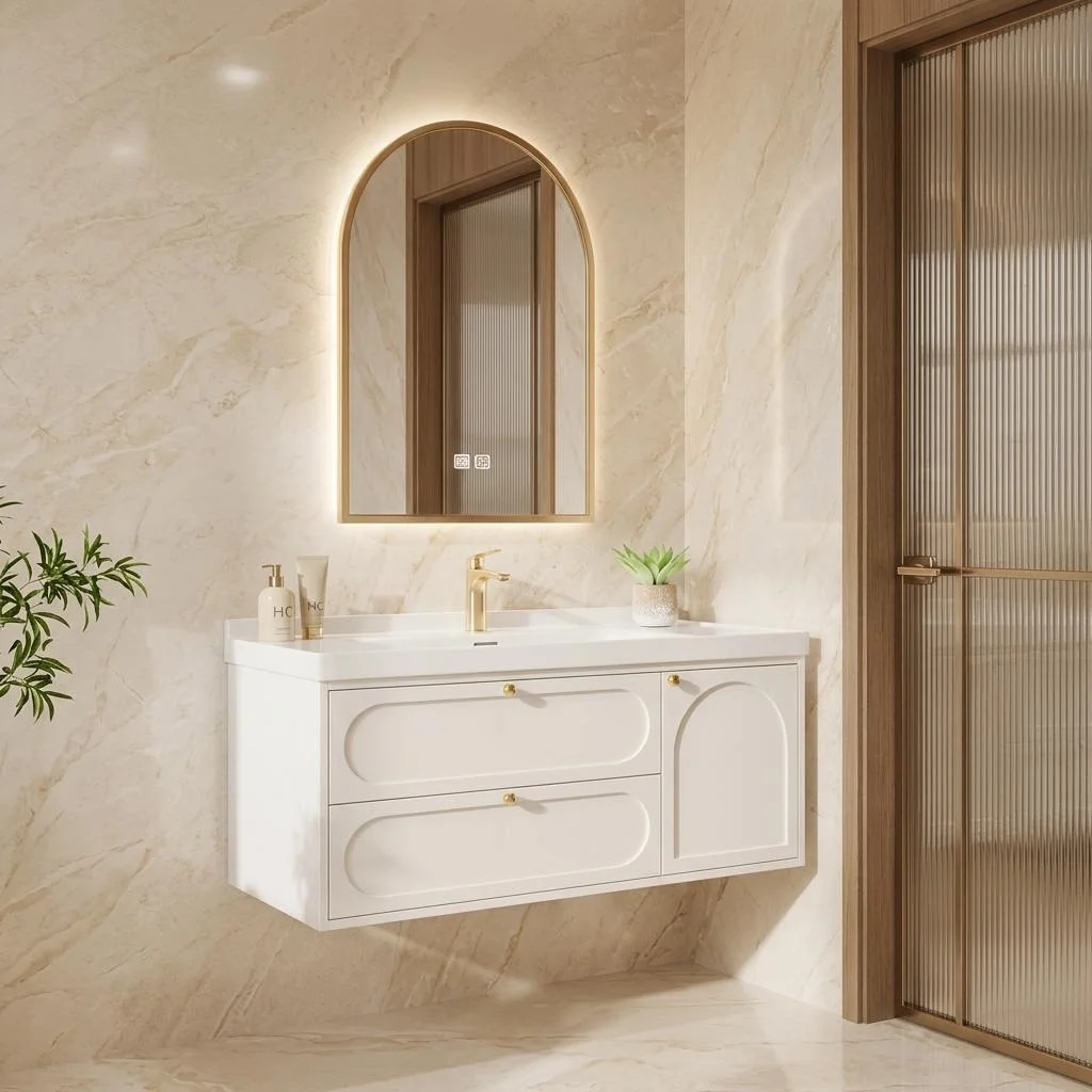 xx- Modern Solid Wood Ceramic Eco-Friendly Waterproof Bathroom Sink Cabinet Copper Drainer Faucet Wall-Mounted Hall Vanities&