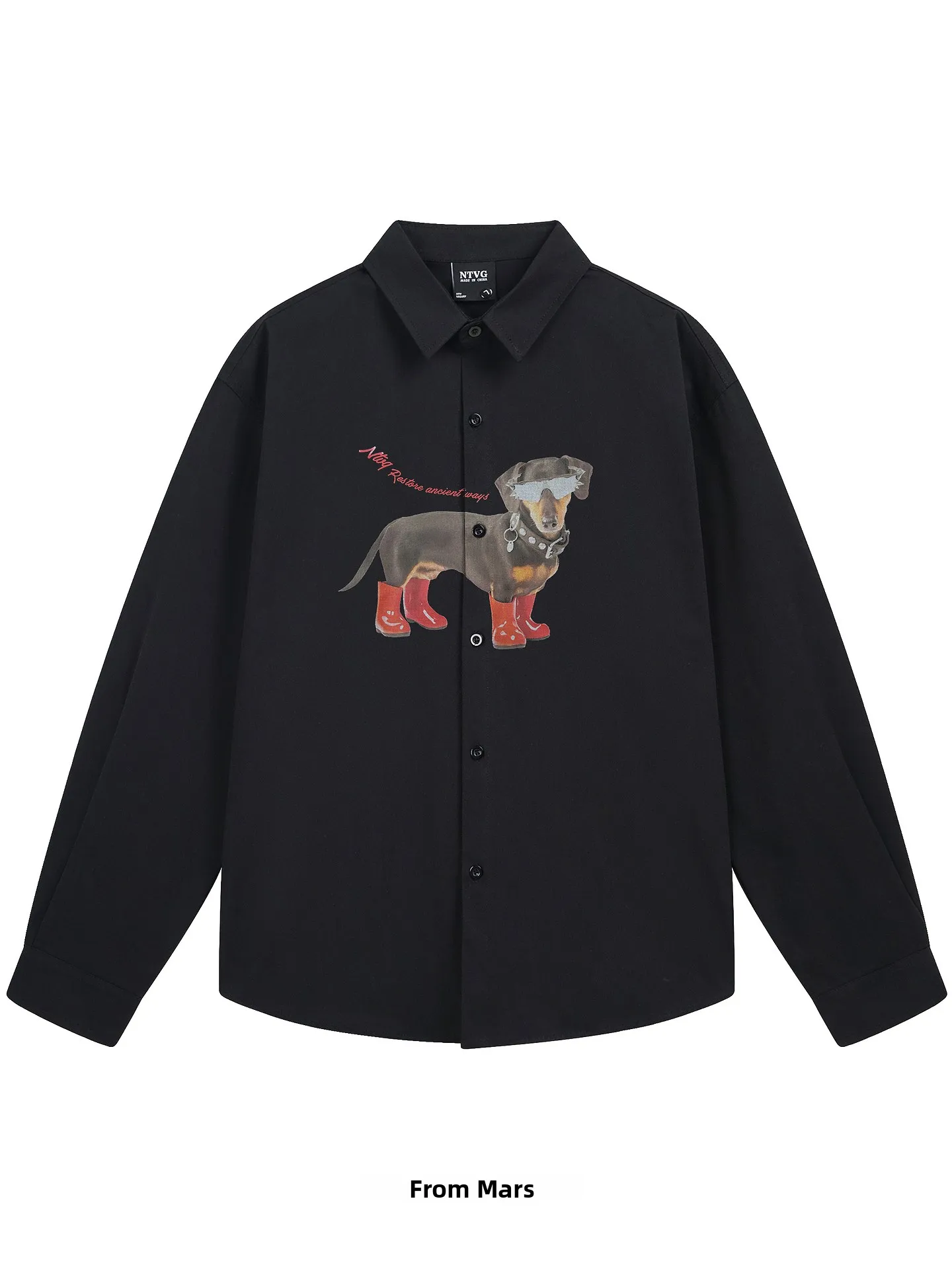 

Loose Long Sve irt ex Casual Fun Dog Print Breathable Cotton Youth ular Daily Wear from Cool Sle
