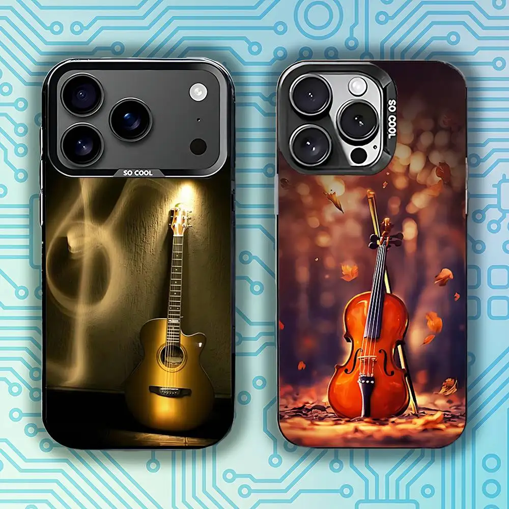 

Music Musical Violin Guitar Phone Case For iPhone 17,16,15,14,13,12,11,Pro,Max,Plus,E,Air,Mini Black Tpu Cover