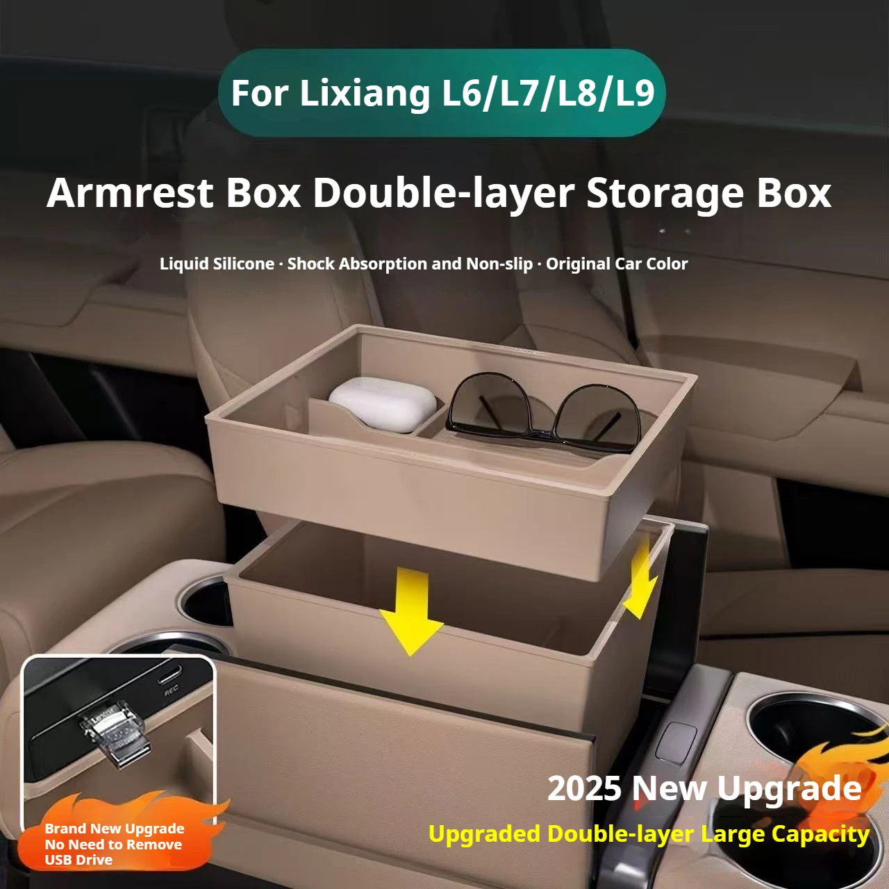

Car Armrest Storage Box for Li Lixiang L6 L7 L8 L9 Center Console Storage Box Automotive Silicone Storage Interior Accessories