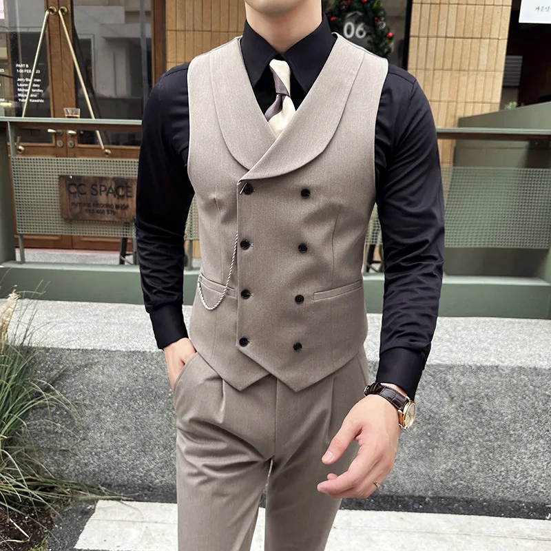 Brand Clothing Men\'s Business Suit Vest Male Slim Fit Fashion High Quality Double Breasted Suit Vest