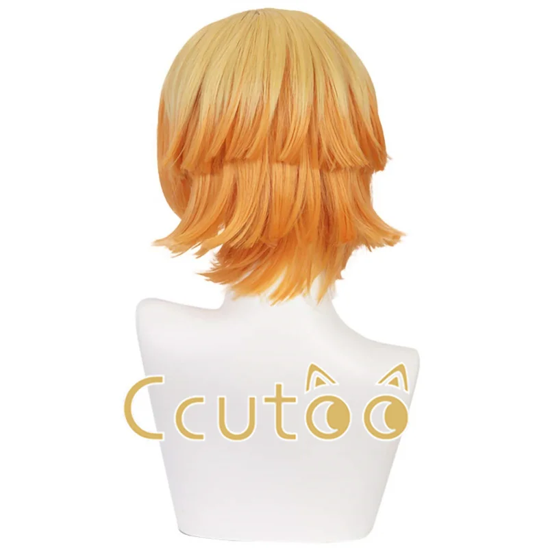 Agatsuma zenitsu peruca de cabelo sintético resistente ao calor agatsuma zenitsu amarelo laranja desgradado curto perucas cosplay