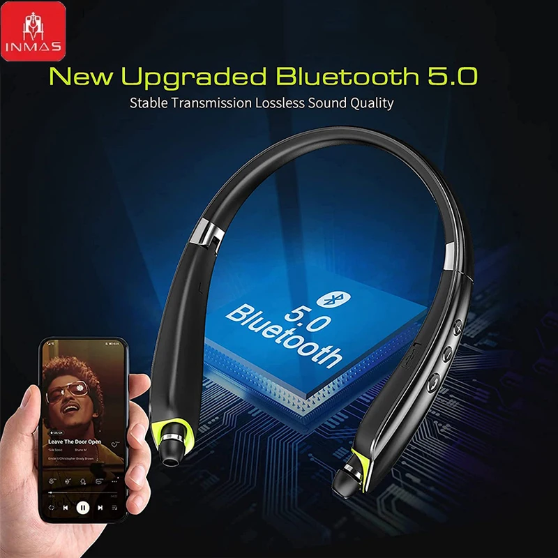 INMAS SX-991True Wireless Foldable Earbuds Bluetooth Neckband Headset Hifi Stereo Earphones Noise Cancelling Headphones With Mic