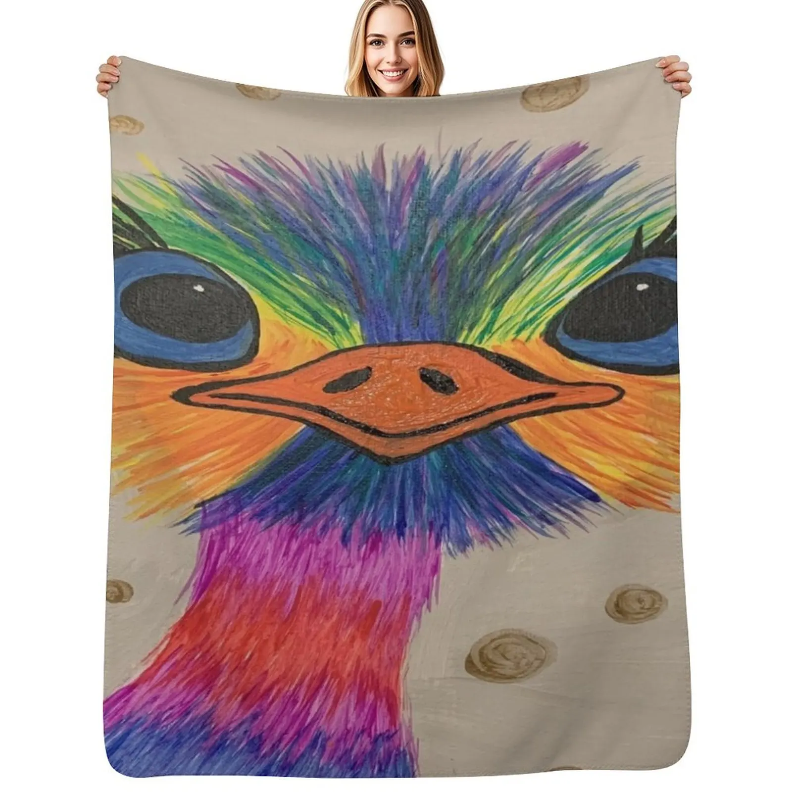 

colorful painting of emu Throw Blanket Fluffy Cozy Throw Blanket for Home Decor