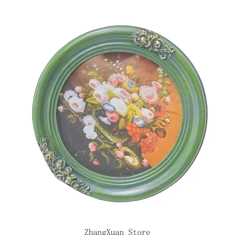 Dekorativer Kunstrahmen für Fotos und Drucke, runder Bilderrahmen aus Kunstharz mit erhabener Blumenverzierung und antiken – Detail 7