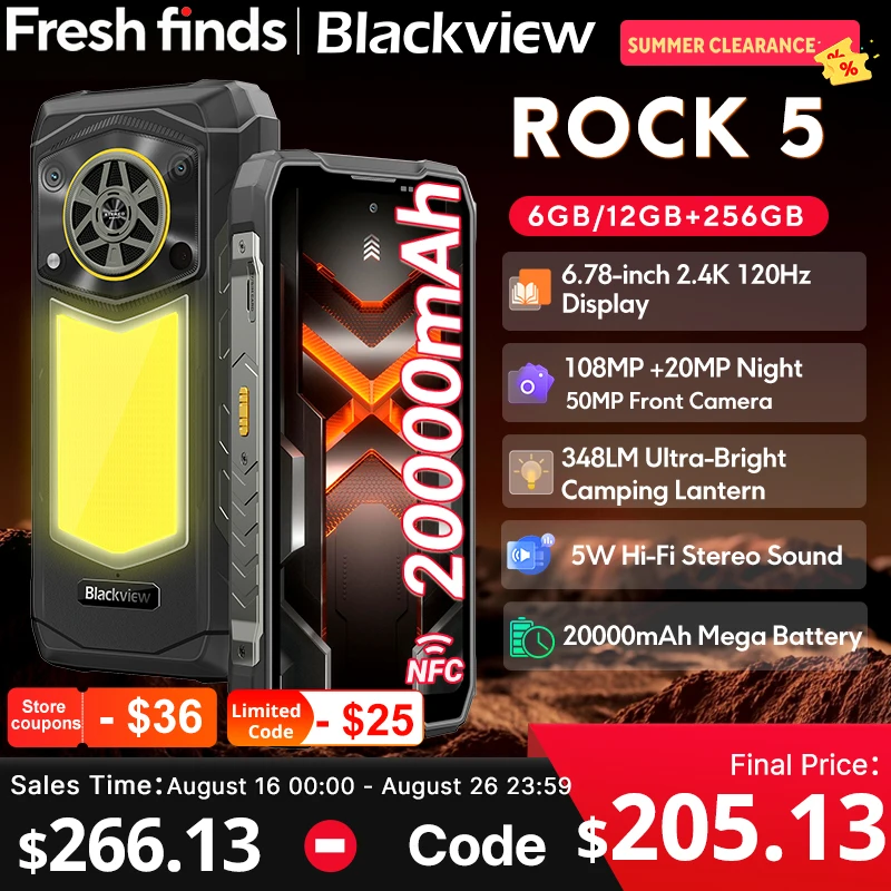 【世界初公開】Blackview ROCK 5 ラギッドフォン 6.78インチ 2.4K 120Hzディスプレイ キャンプランタン 108MPカメラ NFC 20000mAh携帯電話