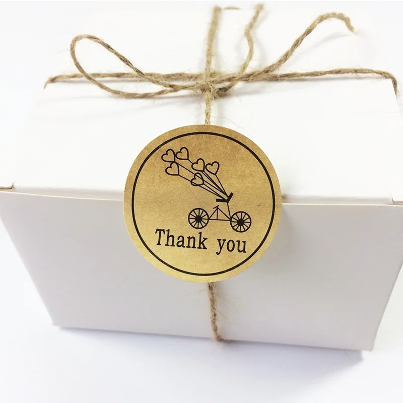 100 Pcs/lot Bicycle Thank You Round Kraft Paper Seal Sticker Romantic Heart Holiday Stickers Packaging Label Material Supplies