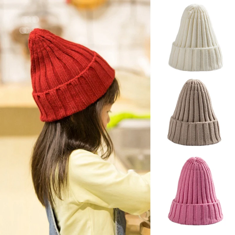 Kids Winter Knitted Hats for Newborn Boys Crochet Bonnet Toddler Baby Girl Beanie Children Warmer Stuff Solid Color 1-6 years