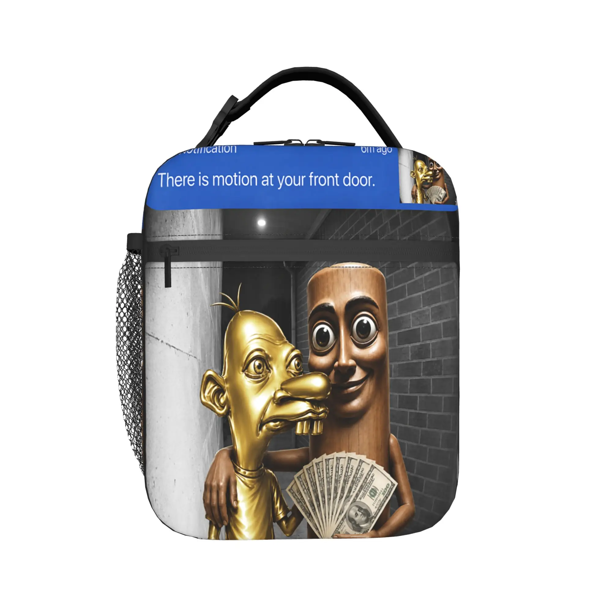 There is Motion at Your Front Tung Tung Tung Sahur Money Lunch Bag Lunch Box Unisex Picnic Print Cooler Bag Oxford Tote Handbags