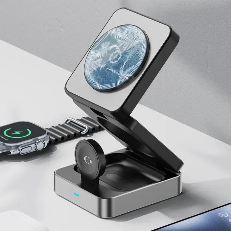 3 in 1 Magnetic Cooling Wireless Charger For Magsafe iPhone 16 15 14 13 12 Apple Watch 9/8/7/6/5/4/3 Airpods Pro 2 Fast Charging