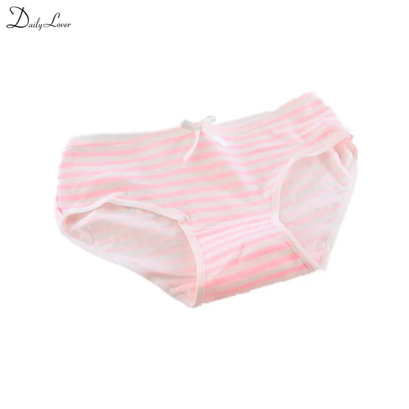 Soft Cotton Stripes Panties Bowknot Cute Underwear Women Lolita Pink Briefs Candy Color Breathable Underpants Female Gifts New