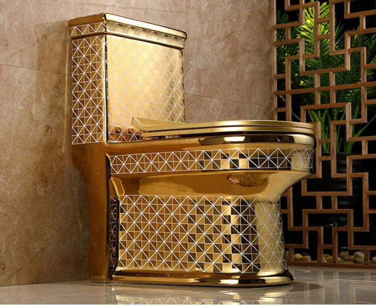 Luxury Style Sanitary Ware Modern Design Golden Color Toilet Bathroom Ceramic WC High Quality One Piece