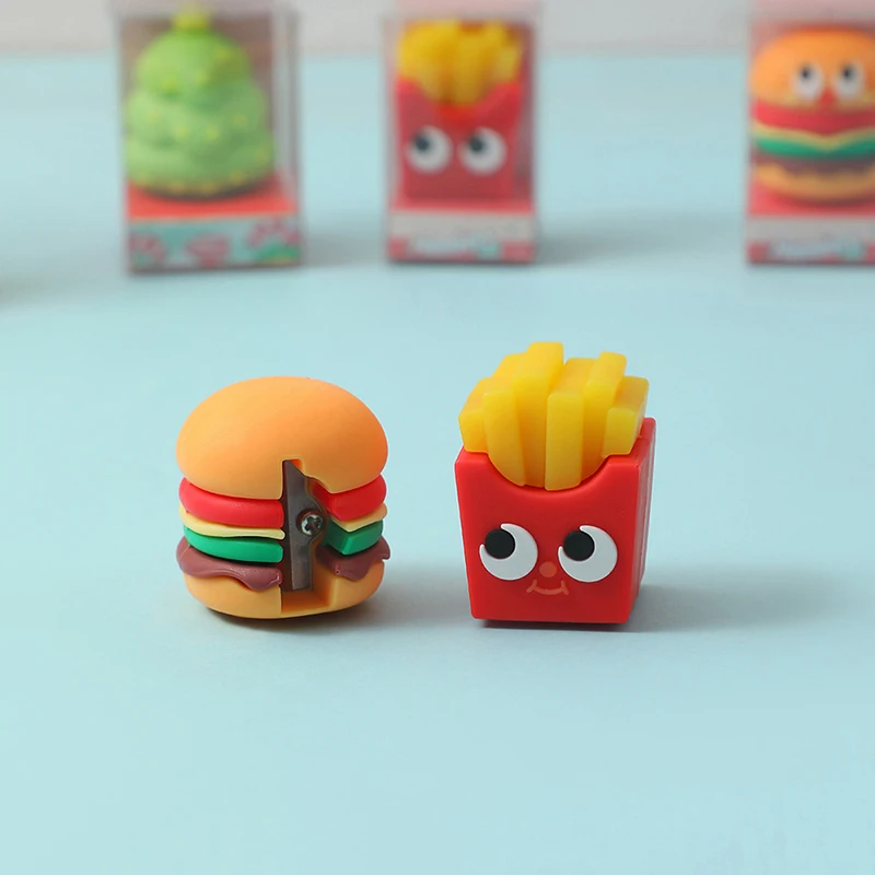 1X Cartoon Christmas Series Pencil Sharpener Creative Hamburger Pencil Sharpener Cute Students Stationery Office School Supplies