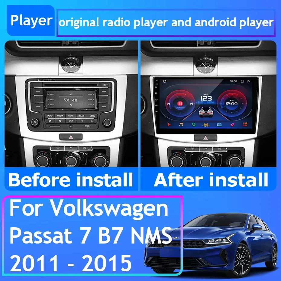 

For Volkswagen Passat 7 B7 NMS 2011 - 2015 Car Radio Carplay GPS Navigation Screen Android Auto 5G Wifi Stereo No 2din