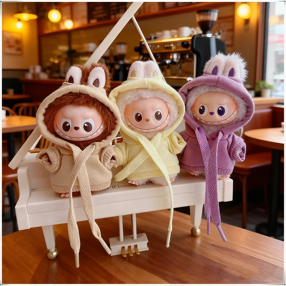 [Sem boneca] roupas para 10cm mini labubu 4a geração 4.0 conjunto de boneca preto e branco moletom com capuz acessórios de roupa