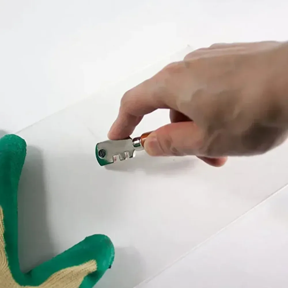 Alat Pemotong Kaca Enam Roda Multifungsi, Pemotong Ubin, Kit Pemotong Kerajinan Roda Logam dengan Gagang Kayu